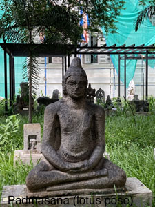 Ancient bronze and stone statues of gods & goddesses in yoga poses